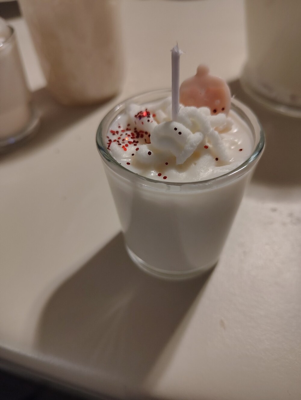 Strawberry Whipped Soy Candle Votive with Pink Strawberry - Picture 3 of 4